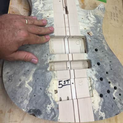 Warrior Isabella 5 string 20th Anniversary Bass 2015 - Very Special Ordered Buckeye Burl & Spalted Maple many factory photos of the build. image 10