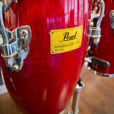 Pearl Professional Series Mini Congas 1990s - Cherry Red w/ Stand image 2