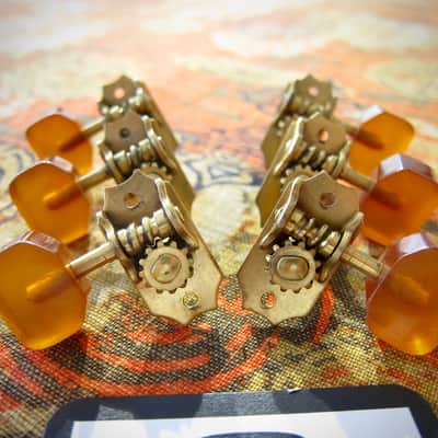 1930s-1940s Kluson Tuners for Gibson Vega Kay Archtop Jazz Guitar Gold with Amber Buttons Authentic Vintage image 6