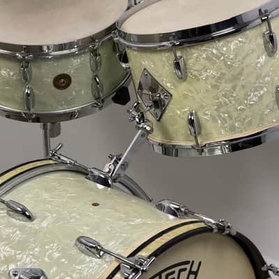 Gretsch 20/13/16/6.5x14" 1951 Round Badge 3-Ply Drum Set - White Marine Pearl image 7