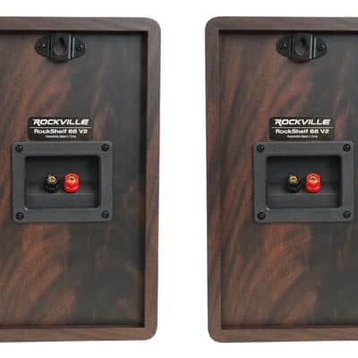 (2) Rockville RockShelf 68D 400w Dark Wood 6.5" Bookshelf Speakers+28" Stands image 2