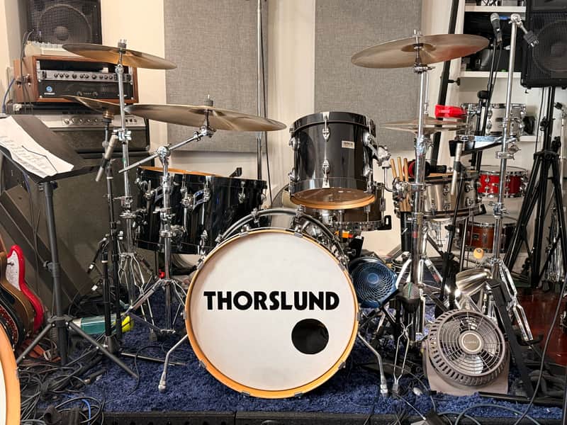 Ayotte Custom Piano black gloss wood hoop maple drum kit 22/12/14/16 image 1