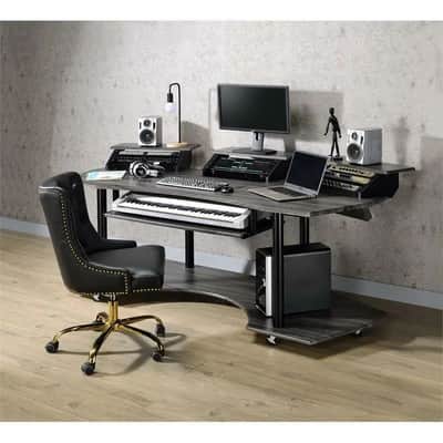 New Producer Wooden 4-Shelf Music Recording Studio Desk in Black Oak image 1