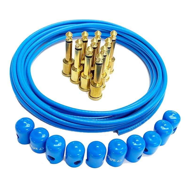 George L's Pedalboard Effects Cable Kit - Blue Cable .155 R/A Unplated Plugs image 1