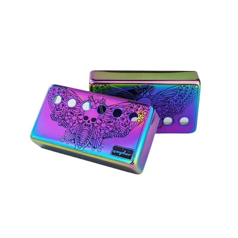 Humbucker Pickup Cover (50Mm/52Mm Pole Spacing) – Cupronickel Bridge And Neck Pickups Frame Set Replacement Parts For Les Paul Lp Style Electric Guitar, Skull Wing Style, Rainbow Chameleon image 1