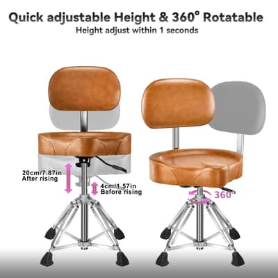 Augioth Four-Legged Hydraulic Drum Stool, Anti-Shake Rectangular Base + Memory Foam Cushion, Suitable for Double bass Drum Playing and Intense Performances-Brown image 3