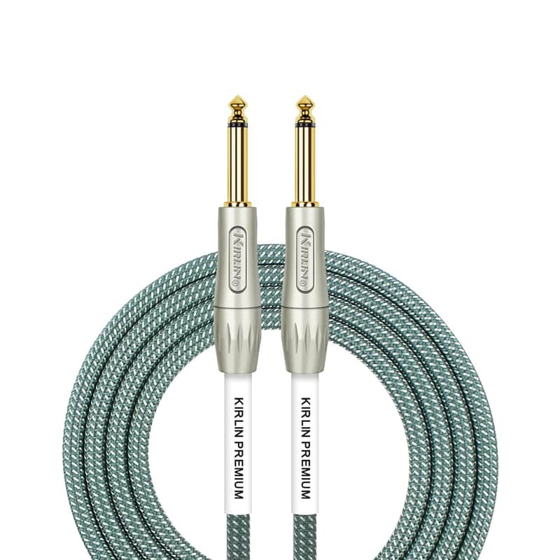 Kirlin Cable Iwb-201Pfg-10/Ol 10-Feet 1/4-Inch Straight Premium Plus Instrument Cable, Olive Green Tweed Woven Jacket image 1