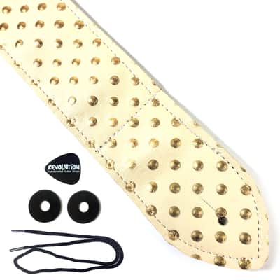 Beige Gold Leather Premium Leather Guitar Strap- Gold Polka Leather Guitar Strap-100% Leather Guitar Strap- Acoustic, Electric Bass Guitars image 1