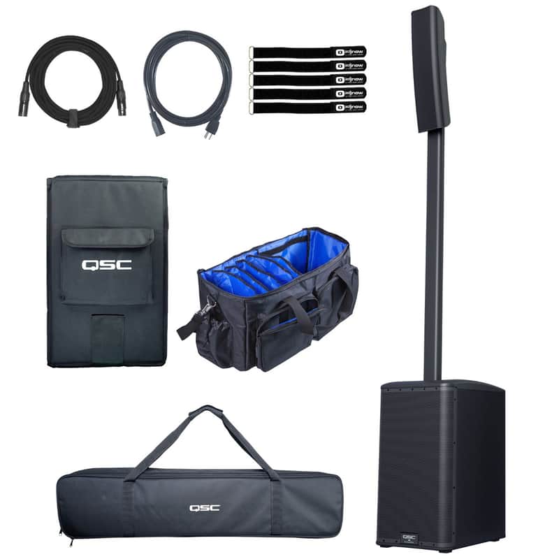QSC KC12-BK Active Powered Black Column DJ PA Speaker System w Cover image 1