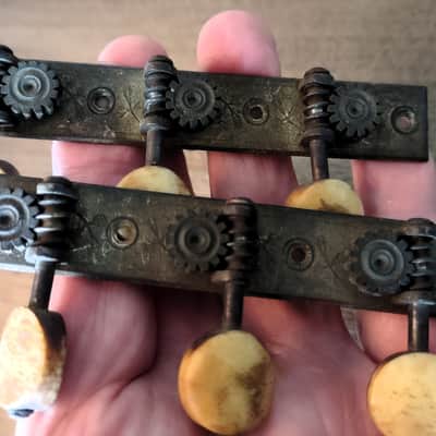 ca. 1875 Strip 3-on-a Side Guitar Tuning Machines Geared Tuners Brass image 5