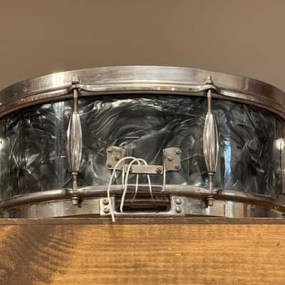 1950's Slingerland 5.5x14 Gene Krupa Radio King Black Diamond Pearl Snare Drum Solid Shell image 11