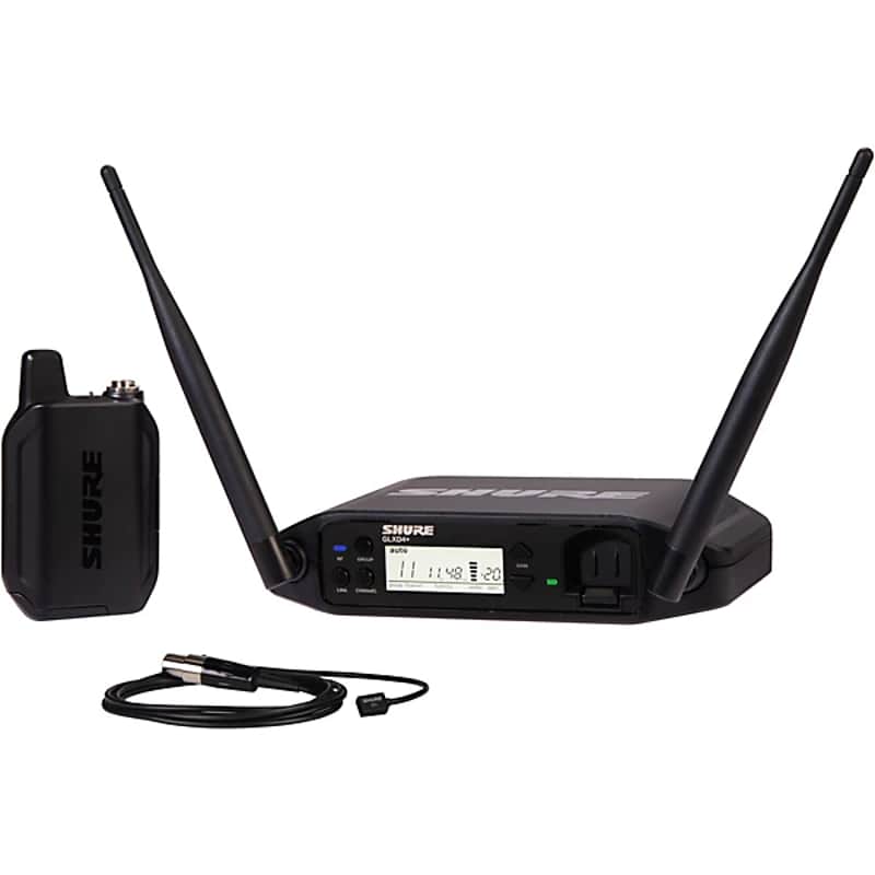 Brand New Shure GLXD14+/93 P93 WL93 Lavalier Microphone Presenter Digital Wireless System Z3 Dual Band 2.4 5.8 GHz GLX-D+ GLXD4+ Tabletop Receiver GLXD1+ Bodypack Transmitter PS43-US Power Supply SB904 Lithium-Ion Rechargeable Battery image 1