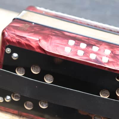 Hohner Erica 2-Row 8-Bass 21-Treble Button C-F Red Diatonic Accordion - Germany image 11