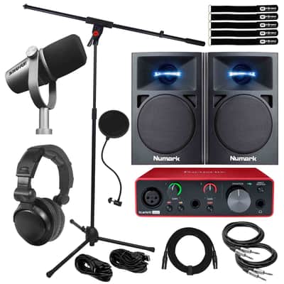 Focusrite Scarlett Solo Audio Recording Interface MV7 Silver Microphone Speakers image 1