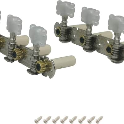 Chrome-plated 3-on-a-plate-tuner Classic Guitar String Head Tuning Pin Key Tuner Set, Guitar String Machine Heads Tuning Pegs Keys Pearloid Butterfly Button Nickel image 1