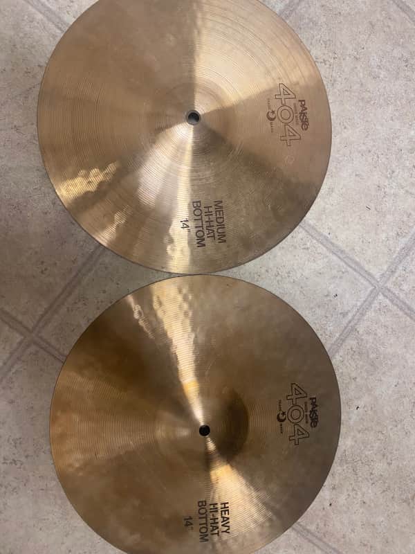 Paiste 14” 404 "Brown/ black Label" Heavy Hi-Hat Cymbals (Pair) 1980 - 1985 - Traditional image 1