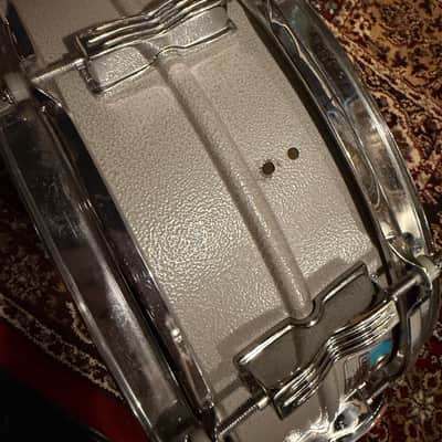 Ludwig L-404 Acrolite 5x14" 8-Lug Aluminum Snare Drum with Rounded Blue/Olive Badge 1979 - 1993 - Gray image 4