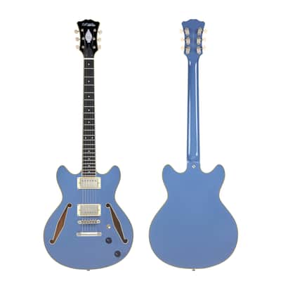 D'Angelico DAEMDCTSLBSNS EXCEL MINI DC TOUR Double Cutaway Semi-Hollow Body 3 Piece Maple/Walnut/Maple Neck 6-String Electric Guitar w/Gig Bag image 1