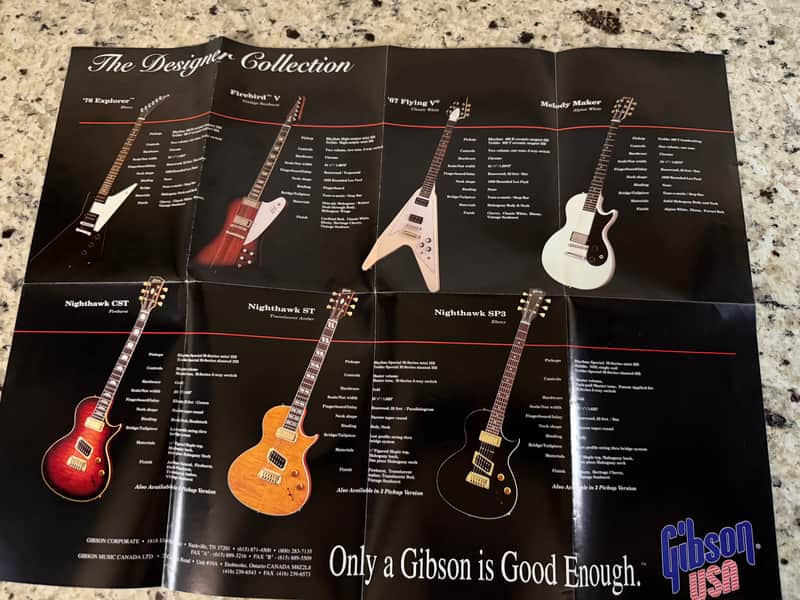 Gibson Poster Catalog Jimi Hendrix 1993 flying V Firebird Melody maker explorer nighthawk image 1