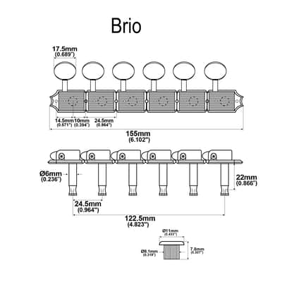 Brio Vintage Style 6-in-Line Guitar Tuners – Split Shaft Machine Heads for Strat & Tele Style Guitars - Chrome image 3