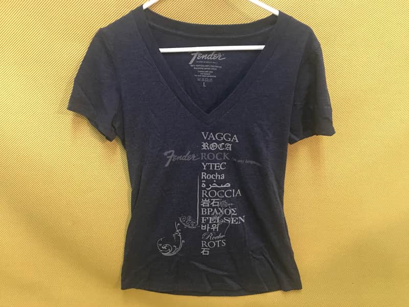 919-0049-602 Fender Womens Any Language Navy Blue V Neck T-Shirt XL image 1