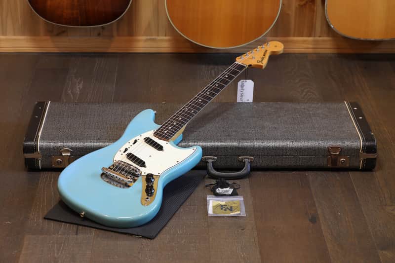 1966 Fender Mustang Electric Guitar Daphne Blue + OHSC - Very Good