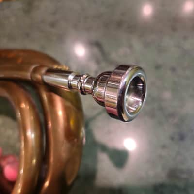 Vintage Brass Hunting Horn 1960s England or France Nickel Plated Mouthpiece Chain image 10