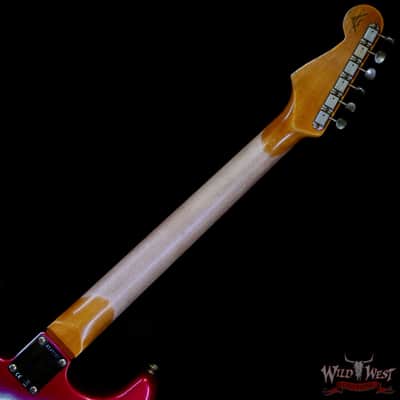 Fender Custom Shop Wild West Pink Lightning 2.0 Stratocaster HSS Rosewood Board 21 Frets Heavy Relic Lipstick Pink Metallic over Olympic White 7.95 LBS image 5
