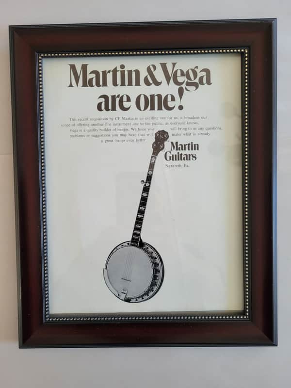 1970 C. F. Martin Guitars/Vega Banjos Promotional Ad Framed Martin & Vega Now One Original image 1