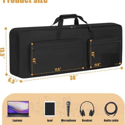 Padded 8mm Shockproof Slim61 Keys Keyboard Case Electric Piano Keyboard Gig Bag Well Protection with Adjustable Straps and 4-Pocket for Keyboard Accessaries, Black (Interior: 37.8”×13”×6”) image 2