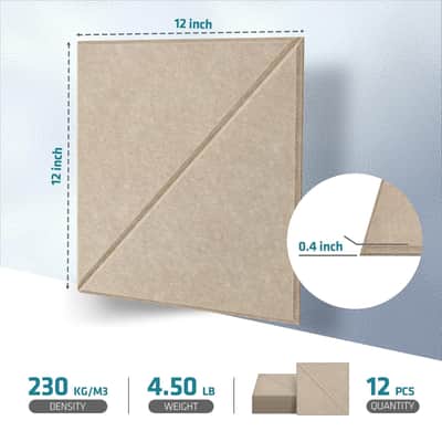 12 Pack Acoustic Panels, 12 X 12 Inches Diagonal Slot Sound Proof Panels, Acoustic Treatment Panels For Home Studio. (Light Tan) image 3