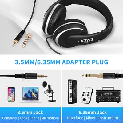 JOYO JMH-04 Over Ear Headphones Wired Studio Headphones with 1/4 to 3.5mm Jack for Guitar Amplifier Keyboard Recording Podcast DJ Laptop Computer image 2
