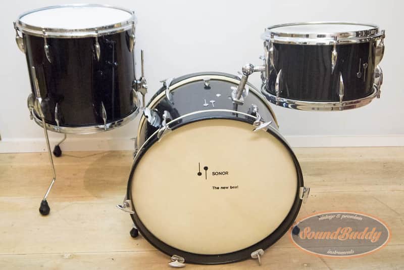 Vintage Early 60's Sonor Teardrop Black Sparkle Jazz drums 3-piece image 1
