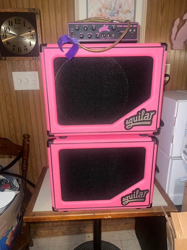 Aguilar Tone Master 500 Breast Cancer Awareness Head with two matching Aguilar SL112 cabs 2022-2023 - Pink and black image 1