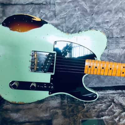 MJT/Fender Telecaster Esquire Aged Surf Green Nitro over 3-tone Sunburst image 2