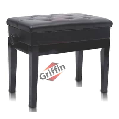 Griffin Piano Bench - Black Solid Wood Frame & Luxurious, Comfortable PU Leather - Padded Seat Keyboard Stool With Hidden Storage Space - Sturdy Vintage, Adjustable, Antique Design image 1