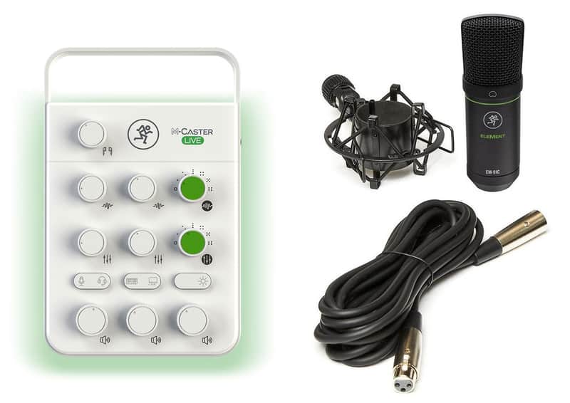 Mackie M Caster Live White Streaming Podcasting Smartphone/USB Mixer+EM-91C Mic image 1