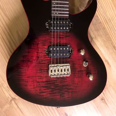 Highline Guitars Apollyon Deluxe 6 String Hardtail Guitar 2017 Black and Red Burst image 2
