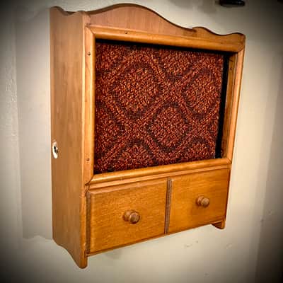 Rotary Connection Mini wallhanging guitar speaker cab. 5” Jensen Mod 5/30 speaker. Lil’ drawer for picks. Vintage style/sound. 2026 - Wood image 7
