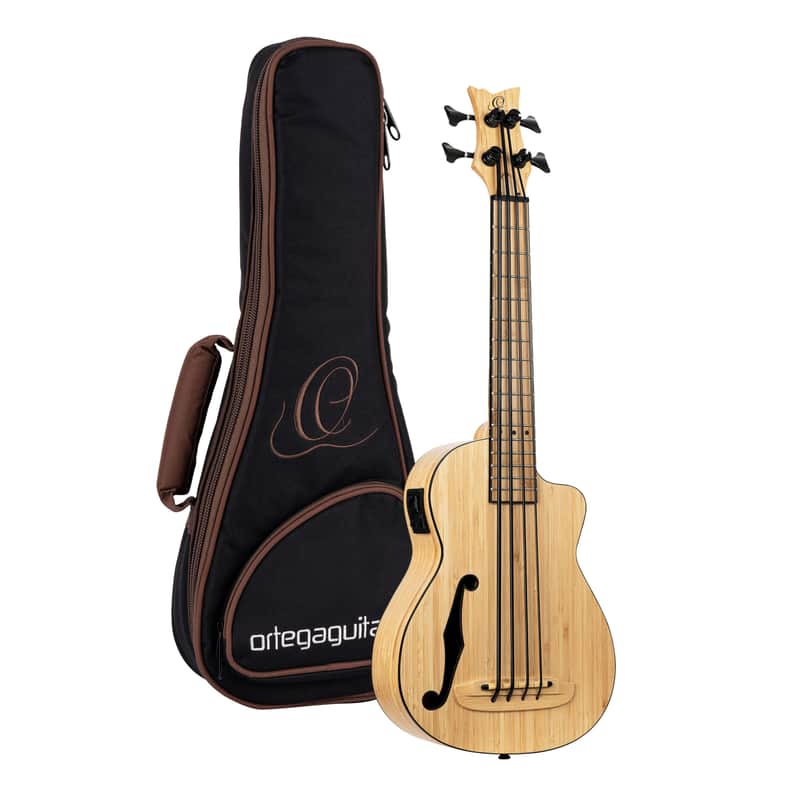 Ortega RUNAB-UB Bamboo Series Solid Bamboo Top & Neck Short Scale 4-String Acoustic-Electric Uke Bass w/Deluxe Gig Bag image 1