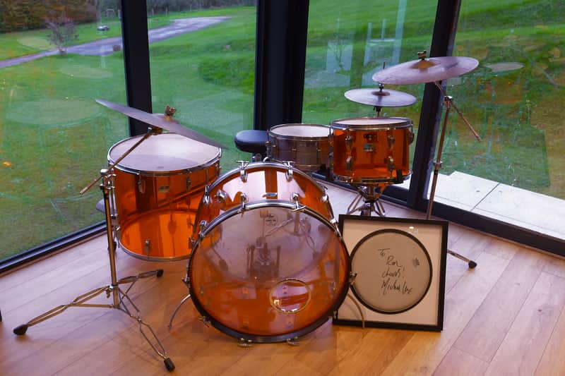RARE Ludwig Vistalite Orange Drum Kit Owned by Michael Lee (Page & Plant) SIGNED - Delivery Available imagen 1