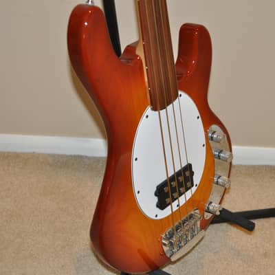 Music Man Stingray Fretless Bass Guitar- Orange Burst image 3