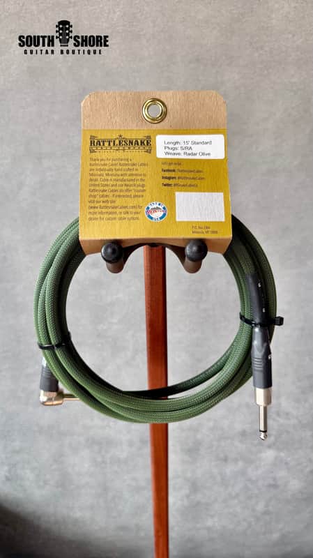 Rattlesnake 15' Standard Instrument Cable (Straight to Right Angle, Radar Olive) image 1