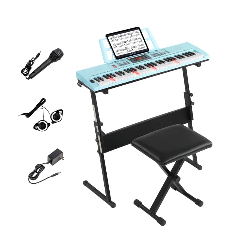 Glarry GEP-202 61-Key Keyboard Z-Stand with Piano Stool - Blue image 1