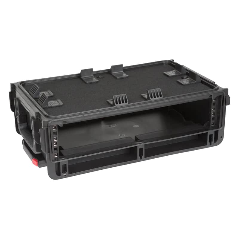 SKB Studio Flyer Rack Case - 2U Waterproof Carry-on with Laptop Surface, Molded Rack Rails, Rubber Cleats and Quiet Wheels, Ideal for Musicians, Black image 1