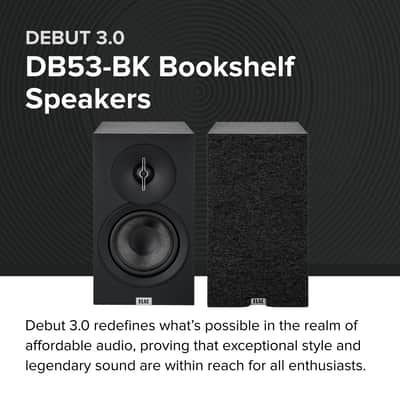 ELAC Debut 3.0 DB53-BK Bookshelf Speakers, Black Ash (Pair) - 1” Aluminum Dome Tweeter & 5.25” Aramid Fiber Woofer - 2-Way Bass Reflex - 48Hz to 38KHz Response image 2