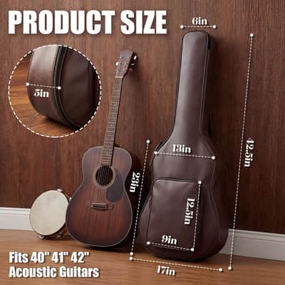 Guitar Case Acoustic Bag Extra Thick Padding 40 41 42 in Guitars Waterproof PU Leather Hard Case Adjustable Shoulder Strap Sponge Hardshell Guitar Gig Bag Travel 3 Layer Easy Clean, Brown image 2