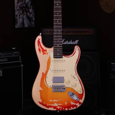 Dhatarattha HSS Strat-Style – Cherry Sunburst Nitro Heavy Relic image 2