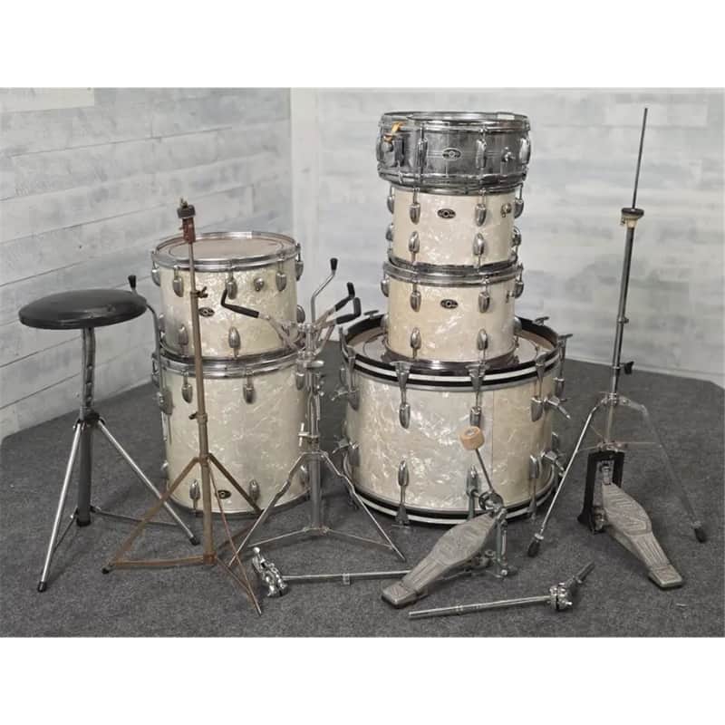 Used Vintage Slingerland Avante 60n 6pc Drum Set White Marine Pearl w/COB Snare - Good image 1