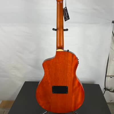 Ortega Tourplayer Thinline Acoustic-Electric Classical Guitar, Flamed Maple Top, Blue image 7